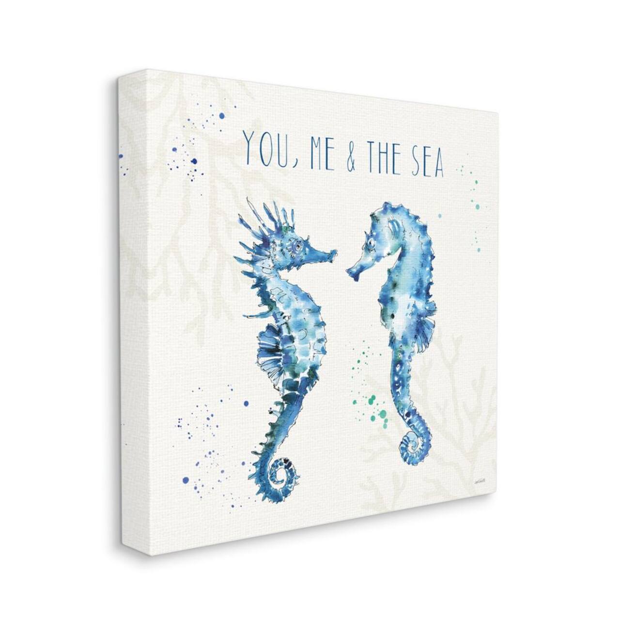 Stupell Industries You Me and the Sea Quote Seahorse Blue Green Watercolor Canvas Wall Art